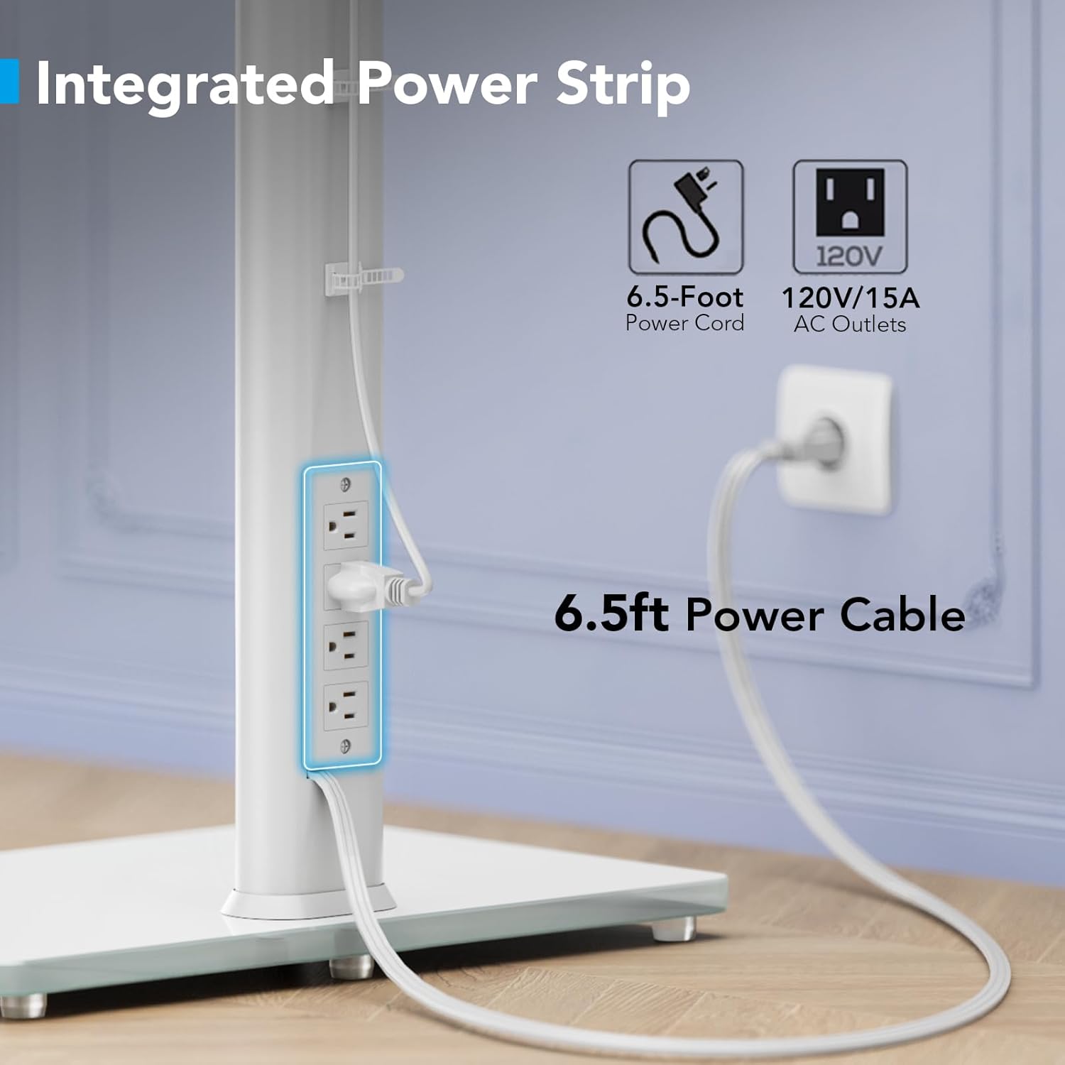 AX WABER Floor TV Stand with Power Outlet, Universal TV Stand Mount for 27-65 inch TV up to 88lbs, 70 Degree Swivel 9 Level Height Adjustable with Tempered Glass Base for Bedroom, Office White White Floor TV Stand with Power Outlet