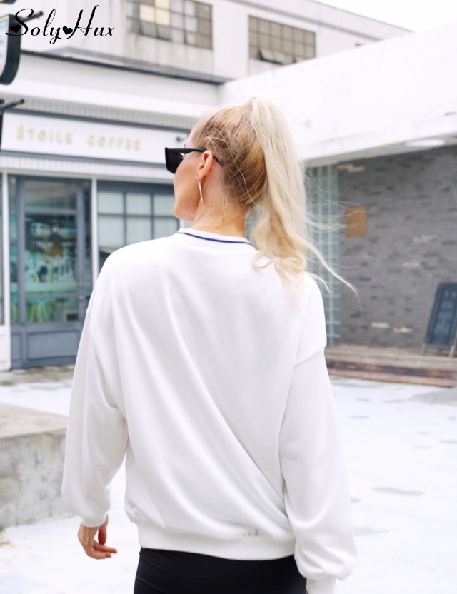 SOLY HUX Women's New York Letter Graphic Sweatshirt V Neck Long