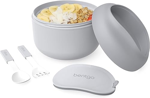 Bentgo Cuenco  Cuenco aislado resistente a las fugas con compartimento para aperitivos, utensilios plegables y diseño mejorado de fácil agarre para