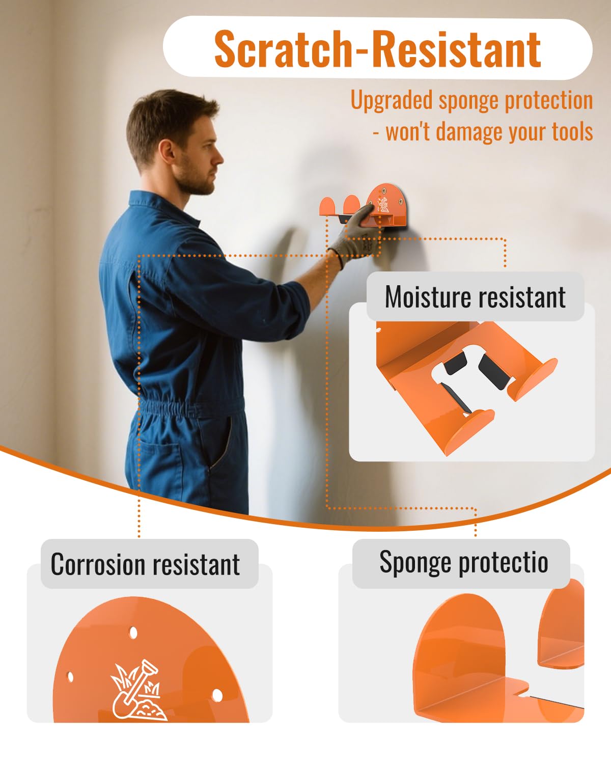 Weedeater Rack & Garden Tool Hanger – Paquete de 4 – Juego de montaje en pared de aleación de acero resistente de 180 libras, para herramientas eléctricas Stihl, recortadora de césped, herramientas de