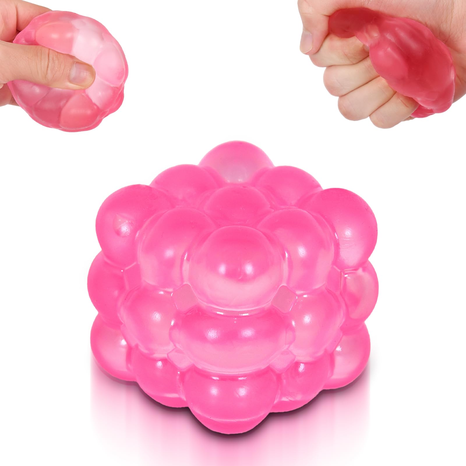 Ice Cube Squishy Fidget Toy, Standard Size 1.96 in Stress Ball for Adults and Kids, Puffwize Soft Textured Sensory Toy with Irregular Shape for Anxiety Relief and Improving Focus (Pink)