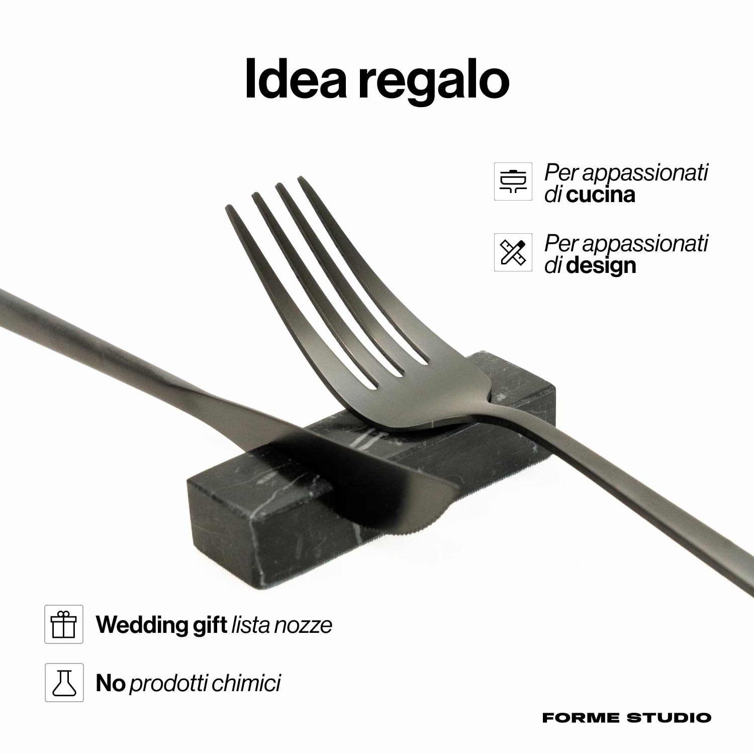 FORME STUDIO Poggia Posate in Marmo Nero Marquina – Set 4 Pezzi Artigianali Made in Italy – Accessori tavola Eleganti – Design Minimal e materico – Idea Regalo raffinata