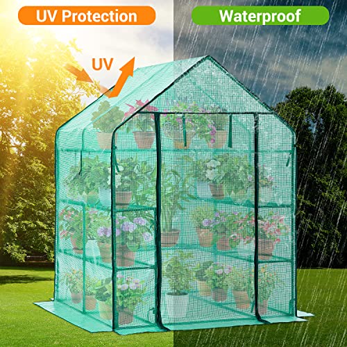 Image of Greenhouse for Outdoors with Screen Windows, Ohuhu Upgraded 4 Tiers 11 Shelves Walk-in Greenhouses with Durable PE Cover, Outside Garden Plastic Green House with Ground Pegs & Ropes for Stability