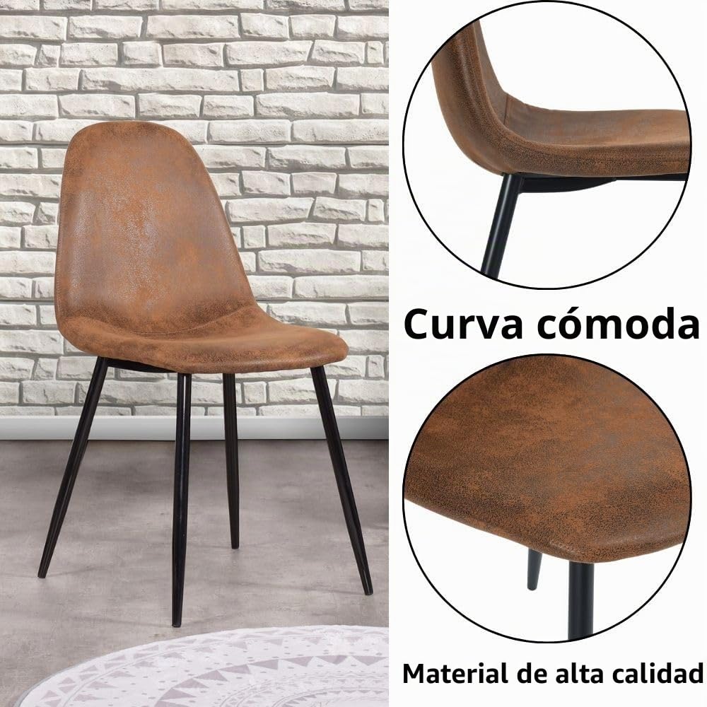 Homy Casa Juego de 4 sillas de comedor modernas de estilo de mediados de siglo, sillas laterales con patas de metal negro, cómodas para cocina, salón, granja, marrón rústico, 4 unidades