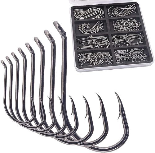 Octopus-Hook-Fishing-Beak-Circle-Hooks-Set-Saltwater-Freshwater-Red-Black 150 Pack