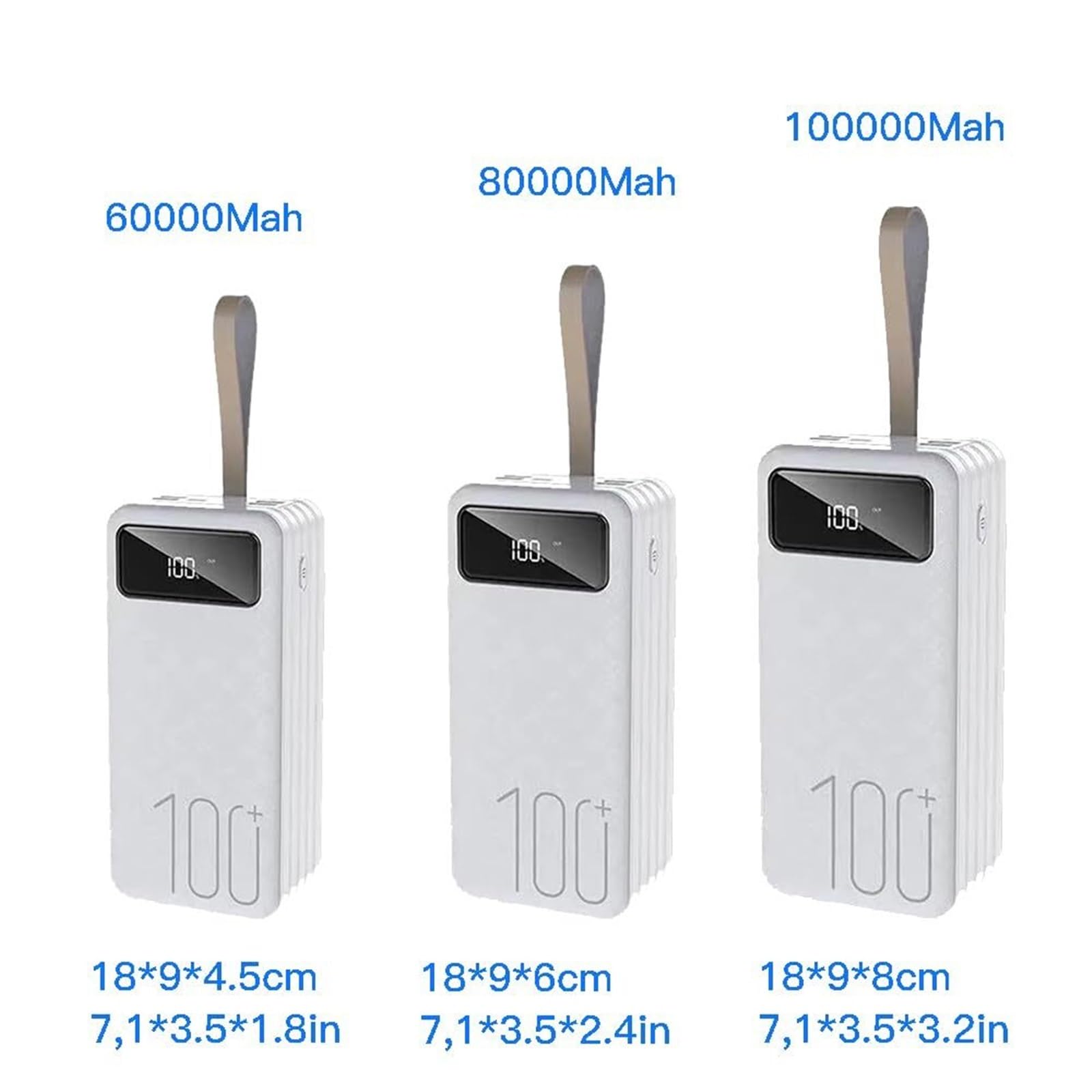 Power Bank 80000mAh USB C Batería Grande con Pantalla LED, Powerbank Grande De Carga Rápida De 18W, Cargador Portátil Compatible con Tabletas De Teléfonos Inteligentes(White,60000Mah)
