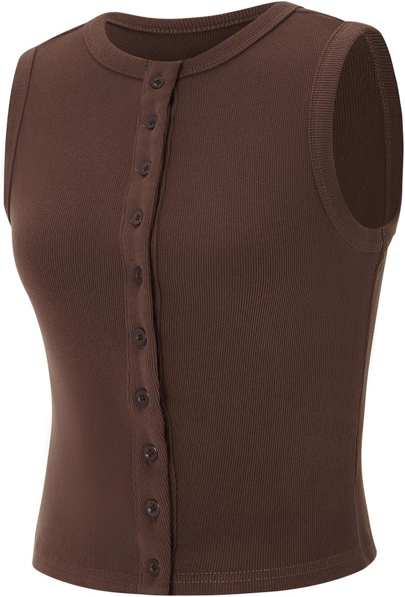 Womens Button up Tank Tops Y2k Fashion Sleeveless Tight Slim Fit Ribbed Vest Going Out Tops Streetwear - Image 5