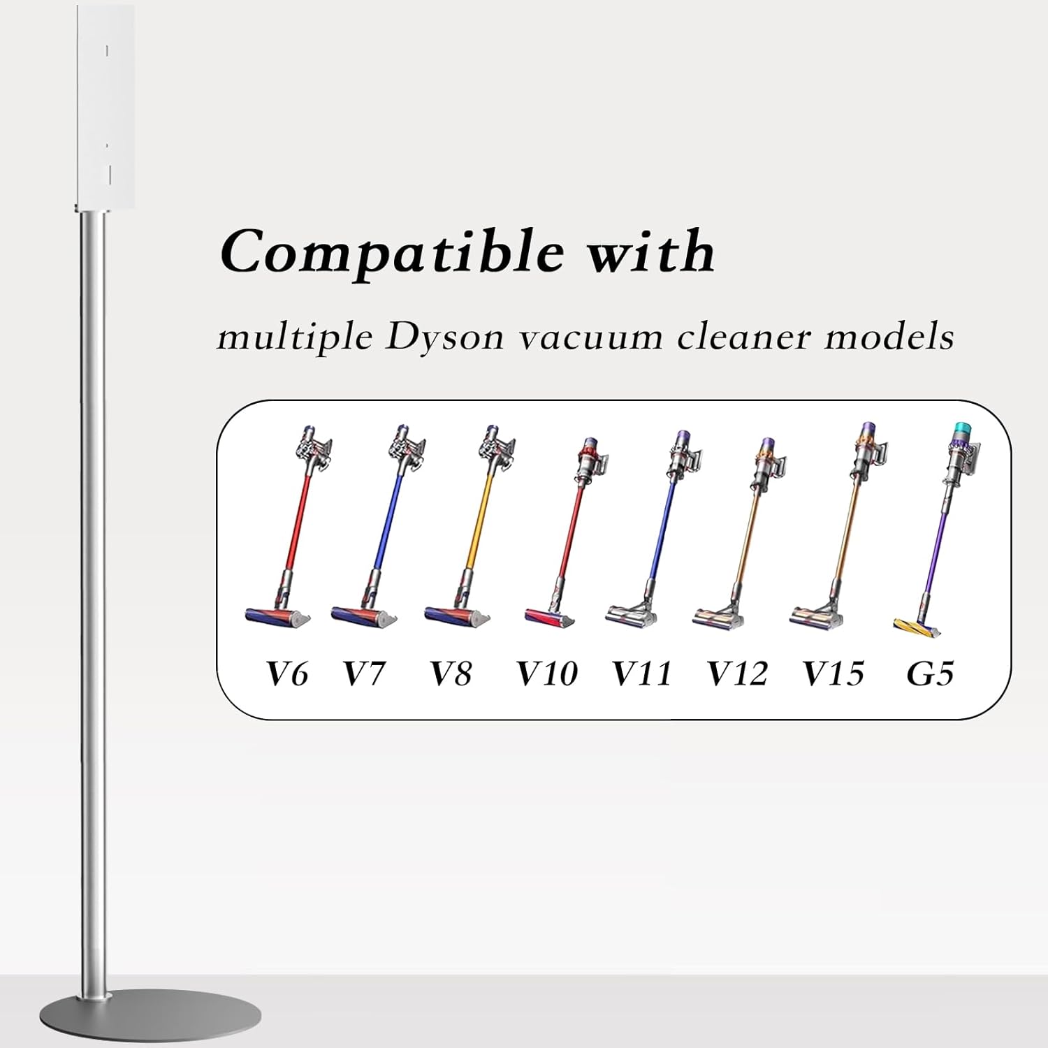 Lasvea Height-Adjustable Vacuum Stand for Dyson V7 V8 V9 V10 V11 V15 Gen5,Stainless Steel Holder with 4 Clips & 9 Accessory Storage,Tool-Free Assembly