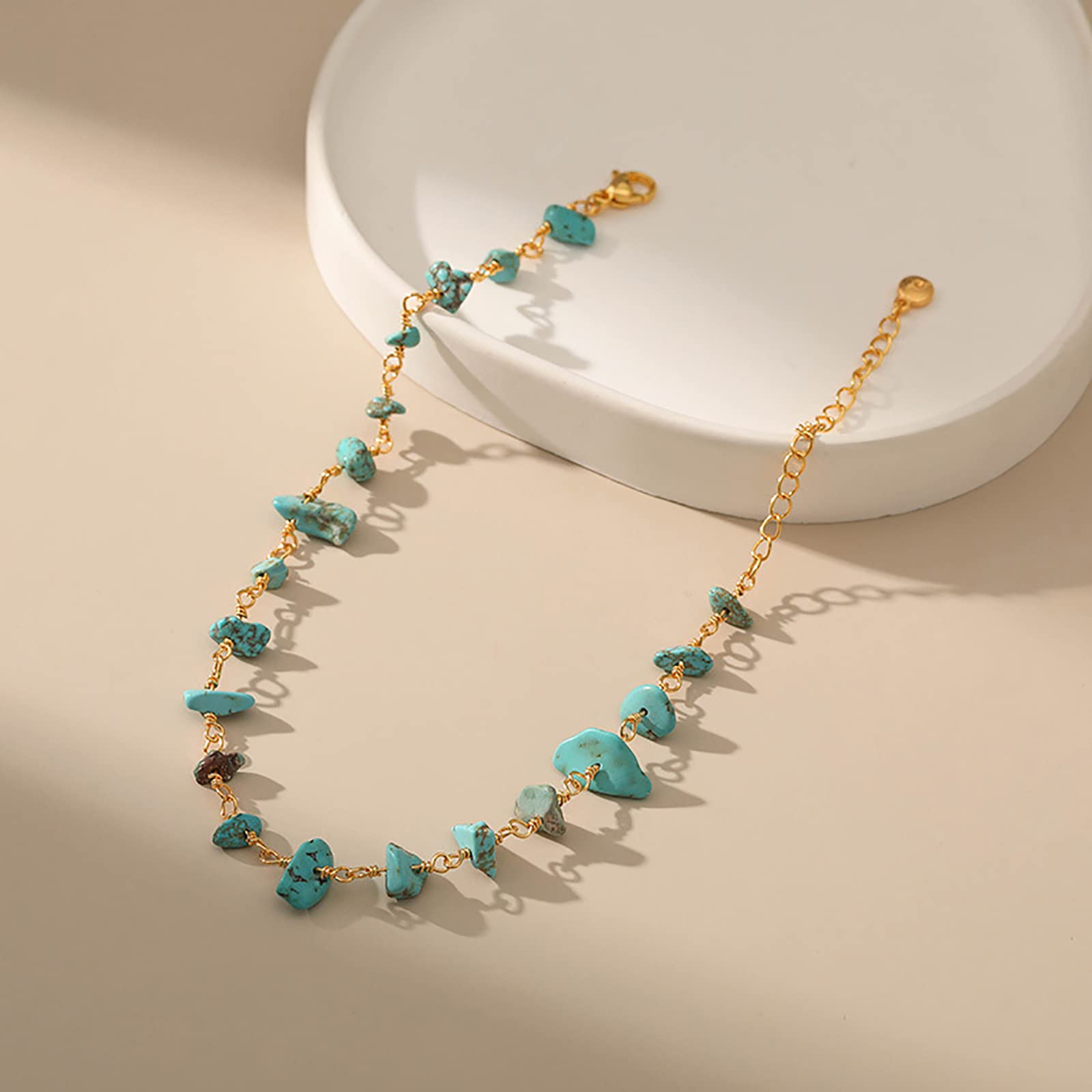 Turquoise Anklets for Women 18 Gold Plated Dainty Turquoise Gold Ankle Bracelets for Women, Adjustable, Handmade Anklets 4