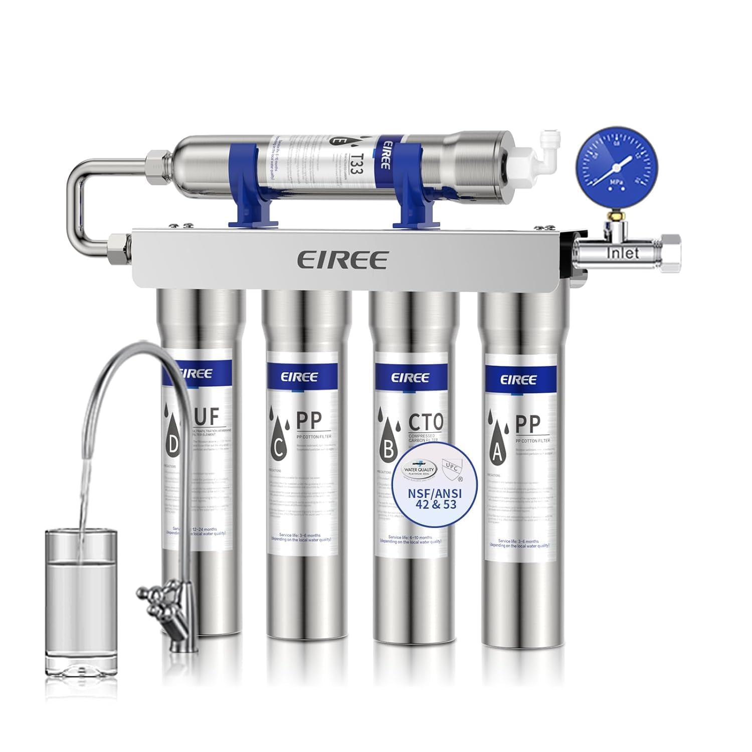 Photo 1 of EIREE?H502B Under?Sink Ultrafiltration Water Filter – 0.01?µm Membrane, Removes 99.99% Heavy Metals, Chlorine & Odor, Stainless Steel Housing, USA Tech