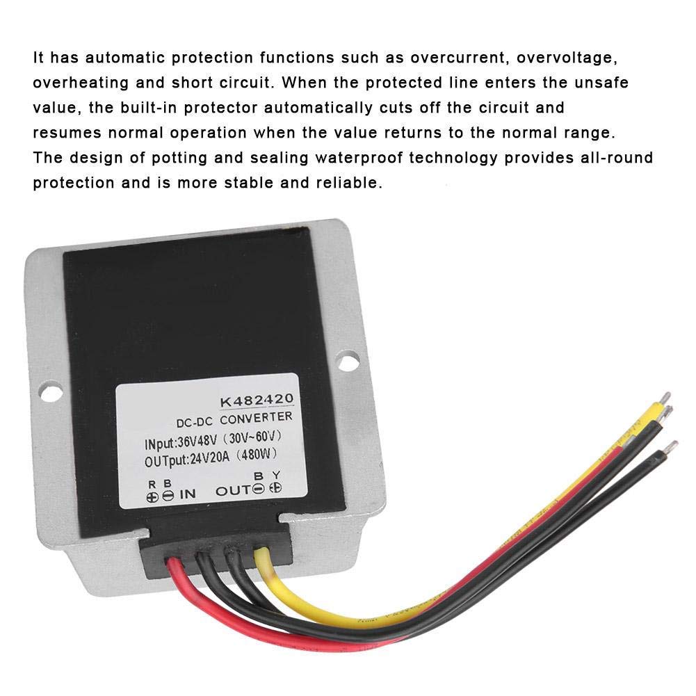 Convertitore Step-down Modulo DC-DC, Convertitore Riduttore di Tensione Regolatore di Potenza 36/48V a 24V 20A 480W per Allarmi Elettrici Automobilistici(36 / 48V a 24V 20A