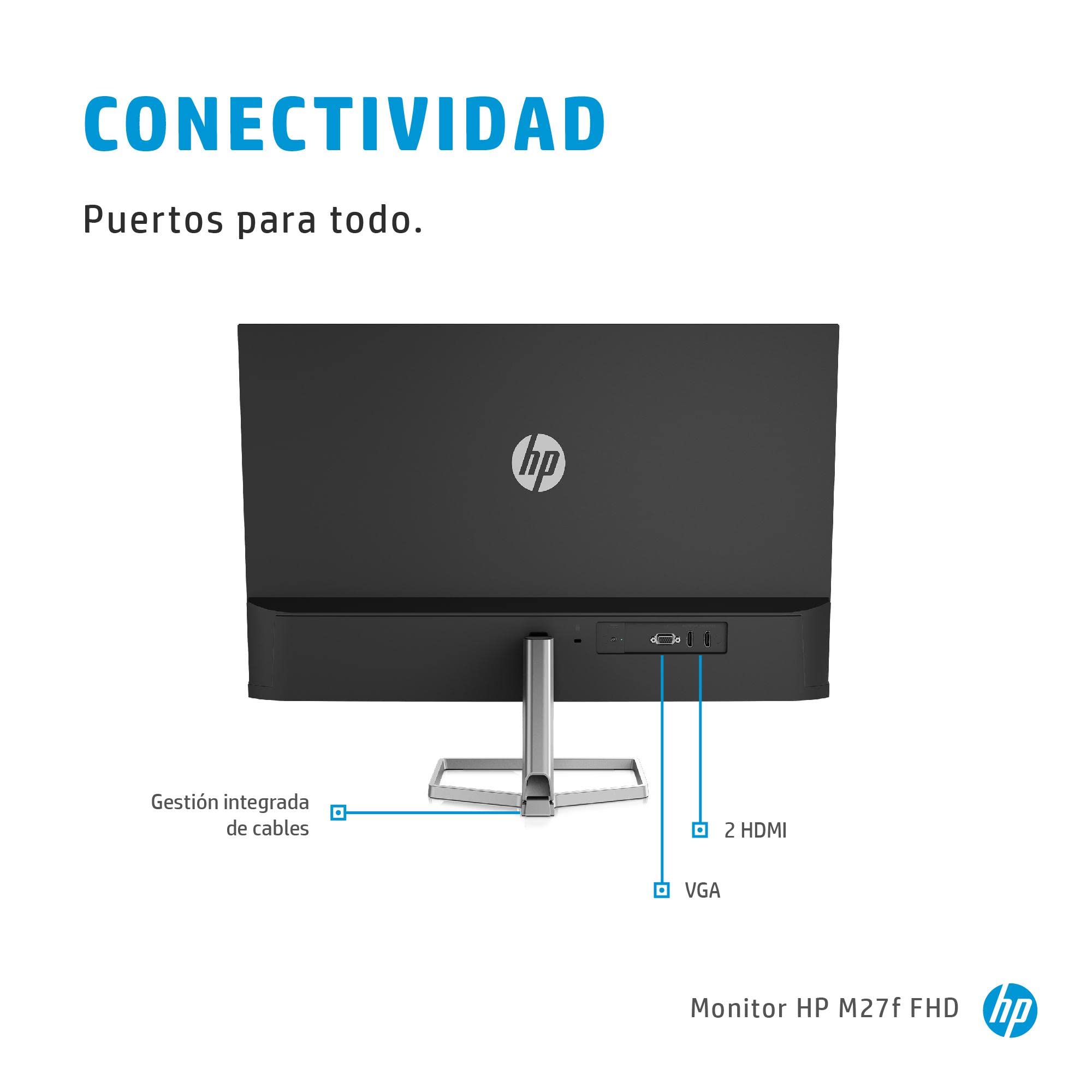 HP M27f Monitor (Pantalla de 27 Pulgadas, Full HD IPS, 75 Hz, AMD FreeSync, VGA, 2 x HDMI 1.4, Tiempo de Respuesta de 5 ms, Low-Blue-Light) Plateado