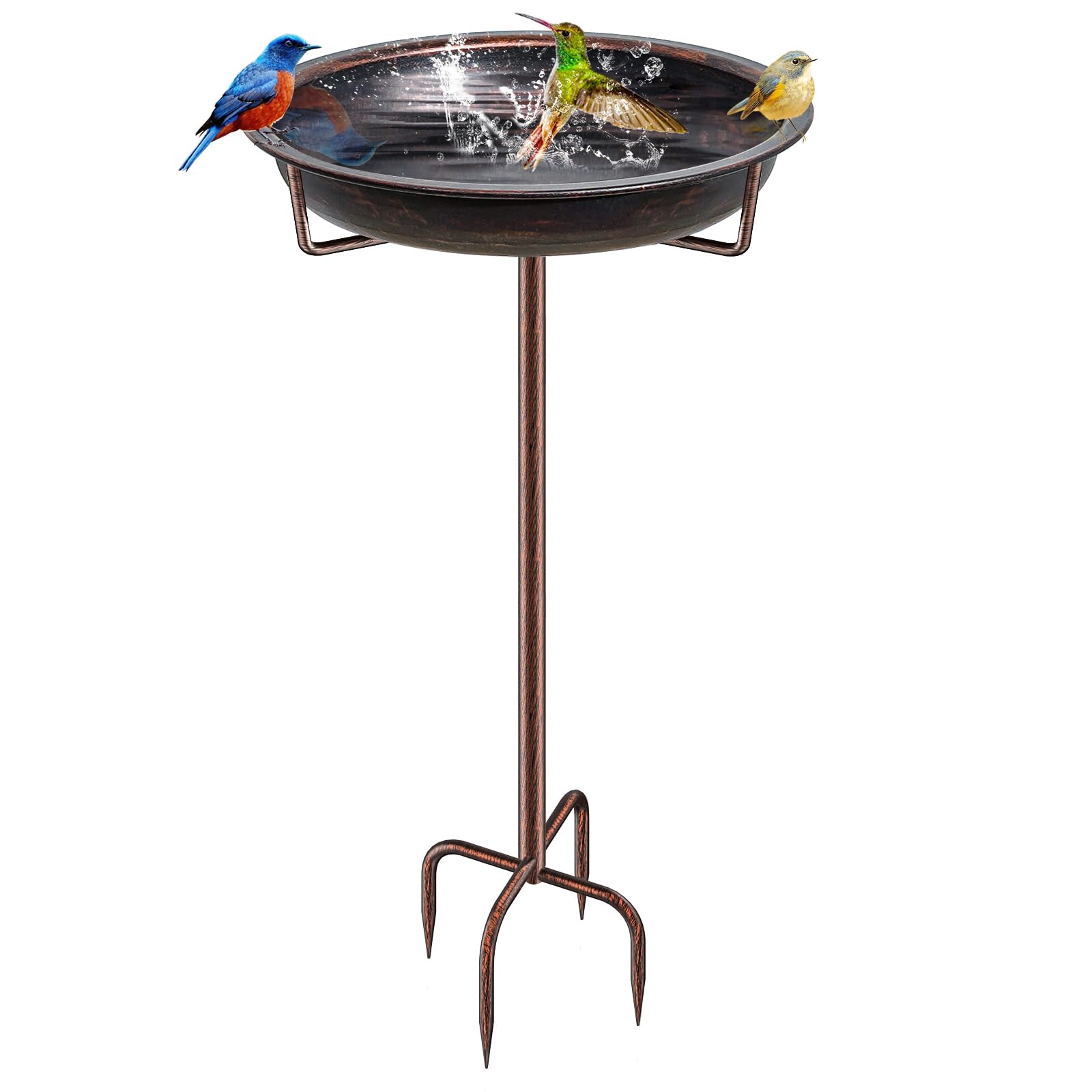 KHayRovies Vogeltränke Stehend, Vogelbad für Draußen Garten, Metall Vogelbecken Schüssel Wildvogeltränken Wassertränke, Wasserschale Frostsicher Vogelfutterspender für Vögel, 92x27cm (Retro Kupfer)