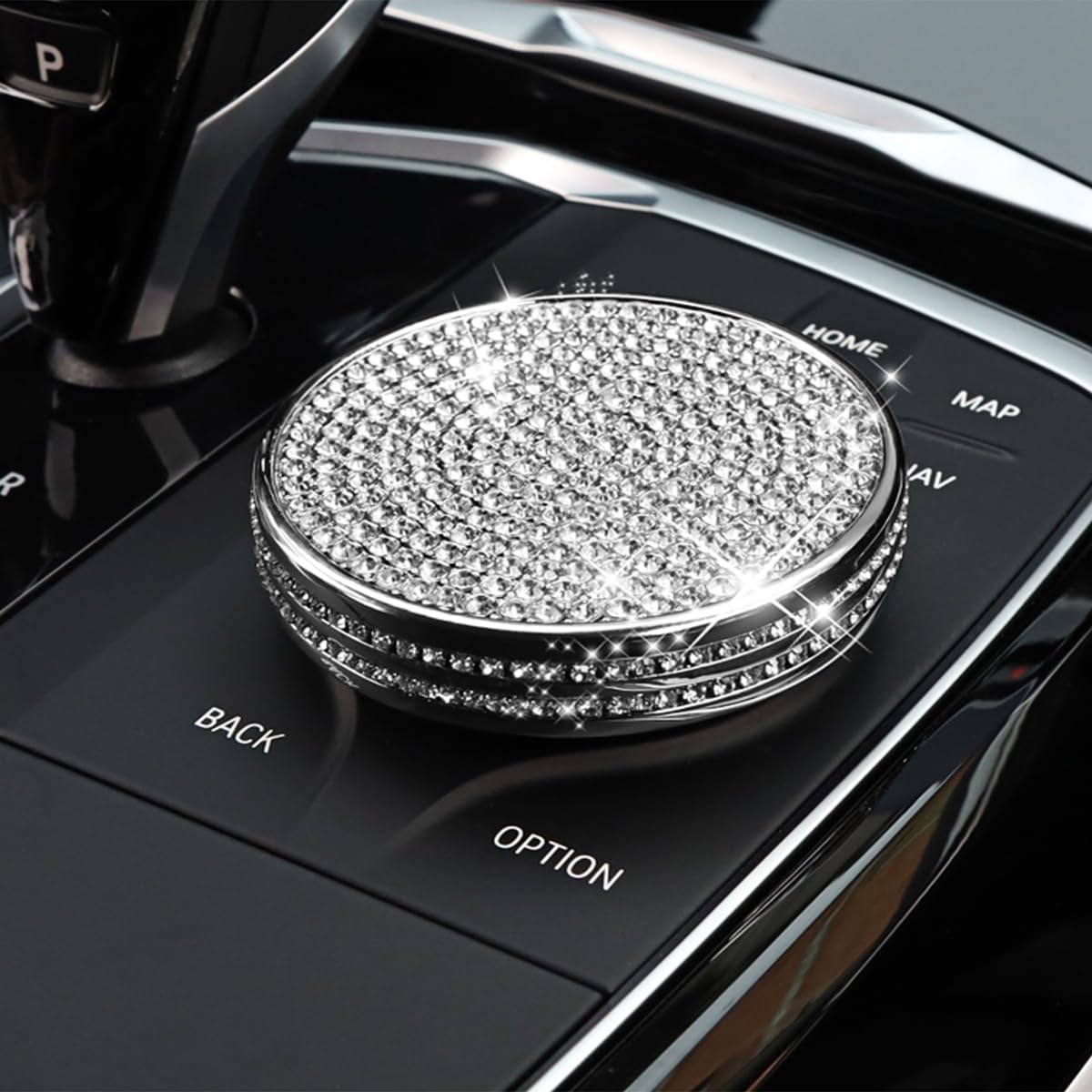 MICROCK Bling Accessories for BMW 1 2 3 5 7 Series X1 X3 X5 X6 Media iDrive Control knob Cover Rhinestone Crystal, Inner Diameter 2.17in, Height 0.39in