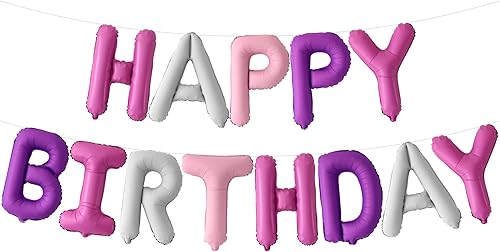 KatchOn Globo de feliz cumpleaños morado y rosa 16 pulgadas globo de papel de aluminio de feliz cumpleaños decoraciones de cumpleaños letrero de