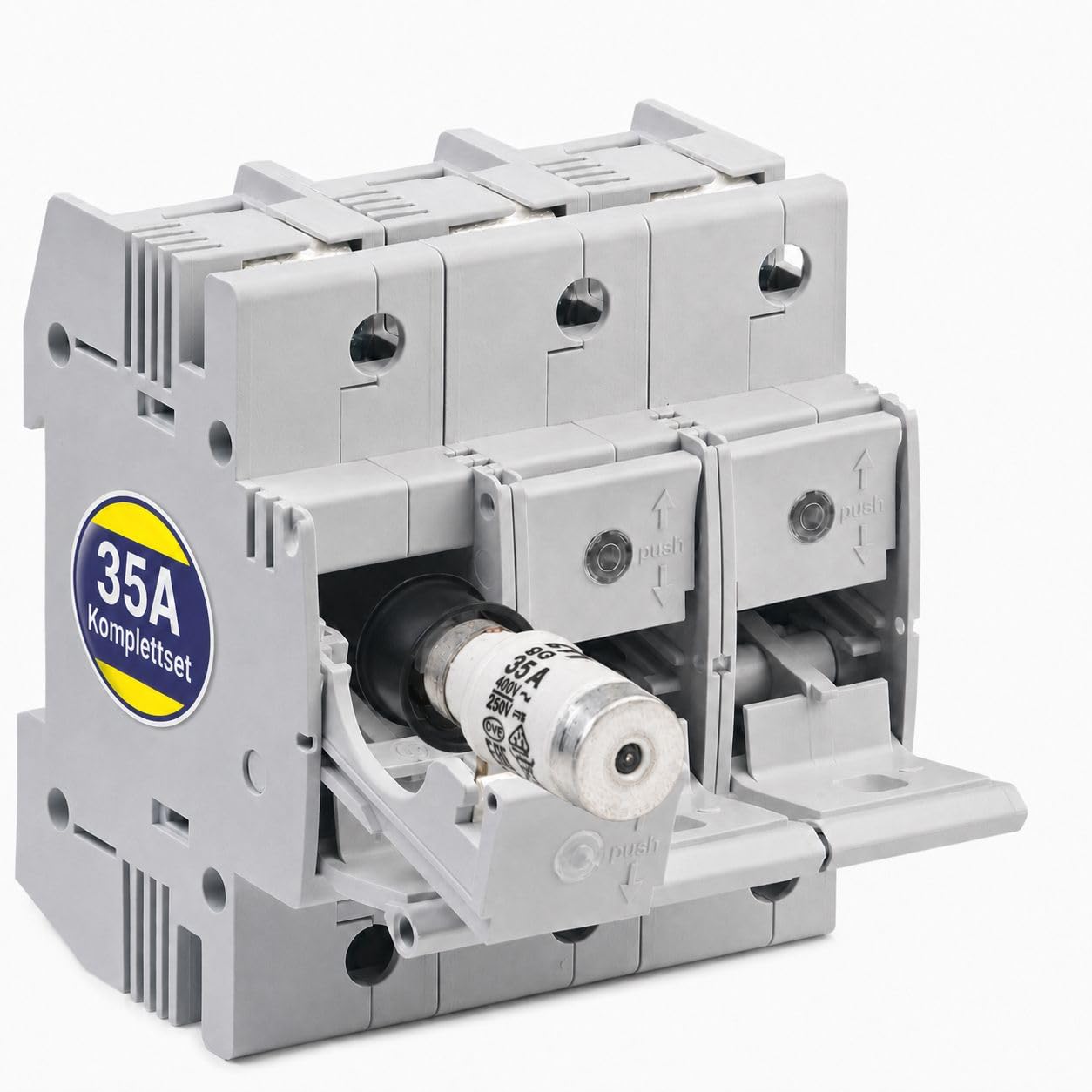 grenda-hammer® | Neozed Lasttrennschalter Set D02-3-polig Set mit Sicherungen und Passhülsen (Lasttrenner Set 3x35 Ampère)