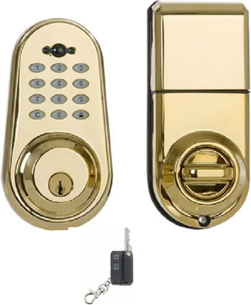 KP200 Lifetime PVD Polished Brass Single Cylinder Digital Deadbolt with Remote Control and Exterior Keypad