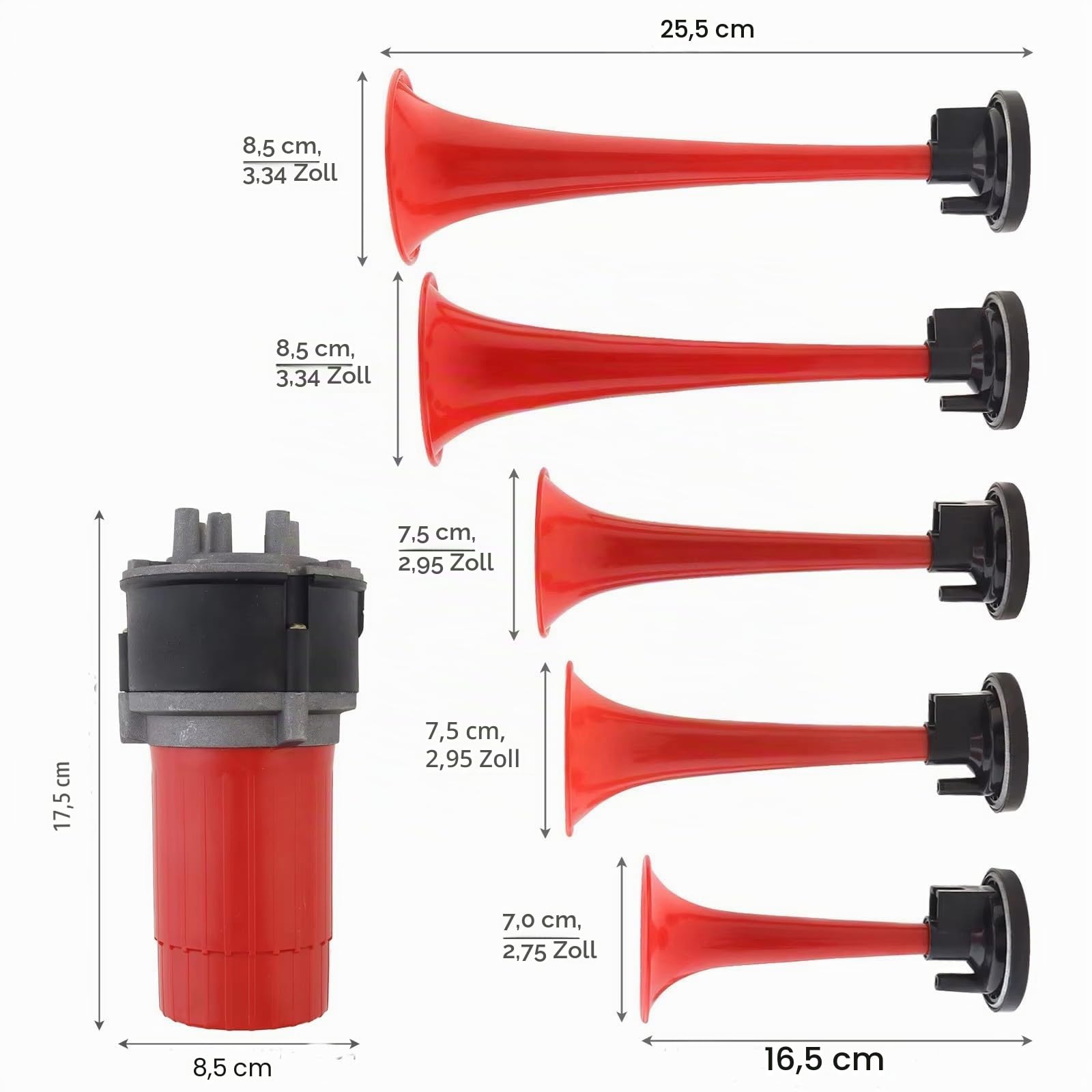 NEWFUN Druckluft Hupe 12V, LKW Hupe, Drucklufthupe mit Kompressor - Für Alle 12V Autos Lastwagen Züge Automobile Boote, 5er Set