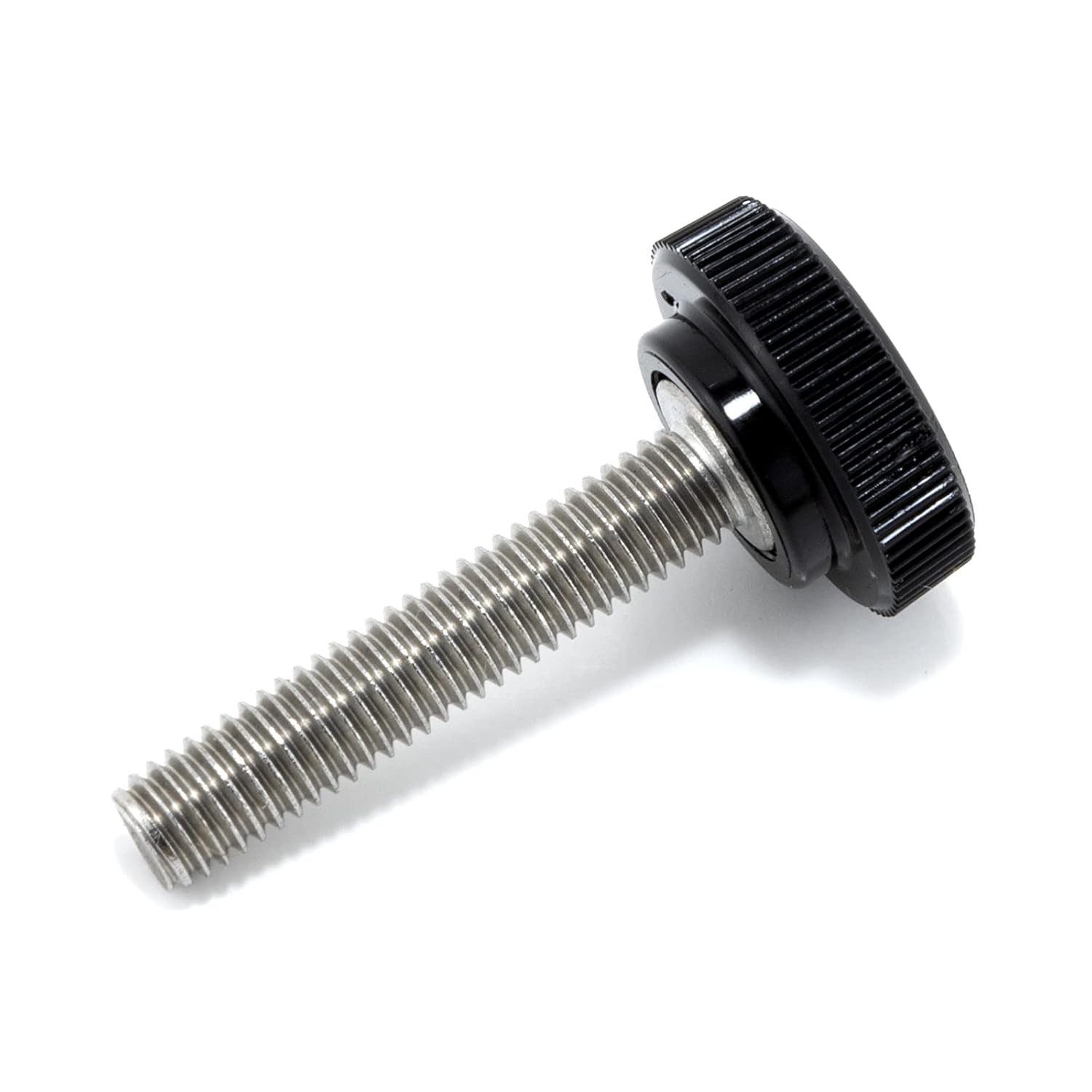 #10-32 x 1 Thumb Screw Stainless Steel - Black Knurled Round Plastic Knob - Fine Thread Thumbscrew - Length: 1.000" - Proudly Built in USA - Package of (25)