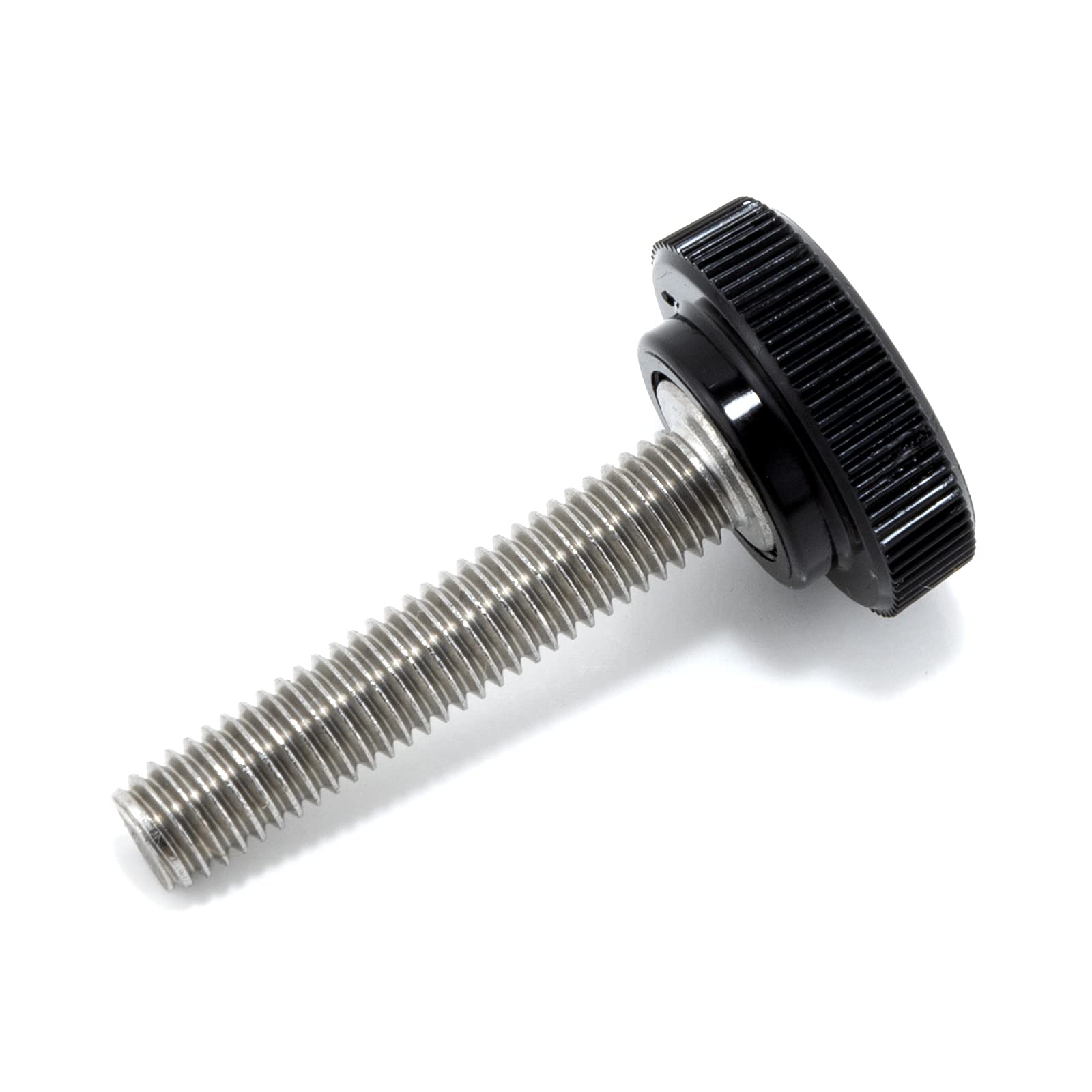 #10-32 x 1" Thumb Screw Stainless Steel - Black Knurled Round Plastic Knob - Fine Thread Thumbscrew - Length: 1.000" - Proudly Built in USA - Package of (4)