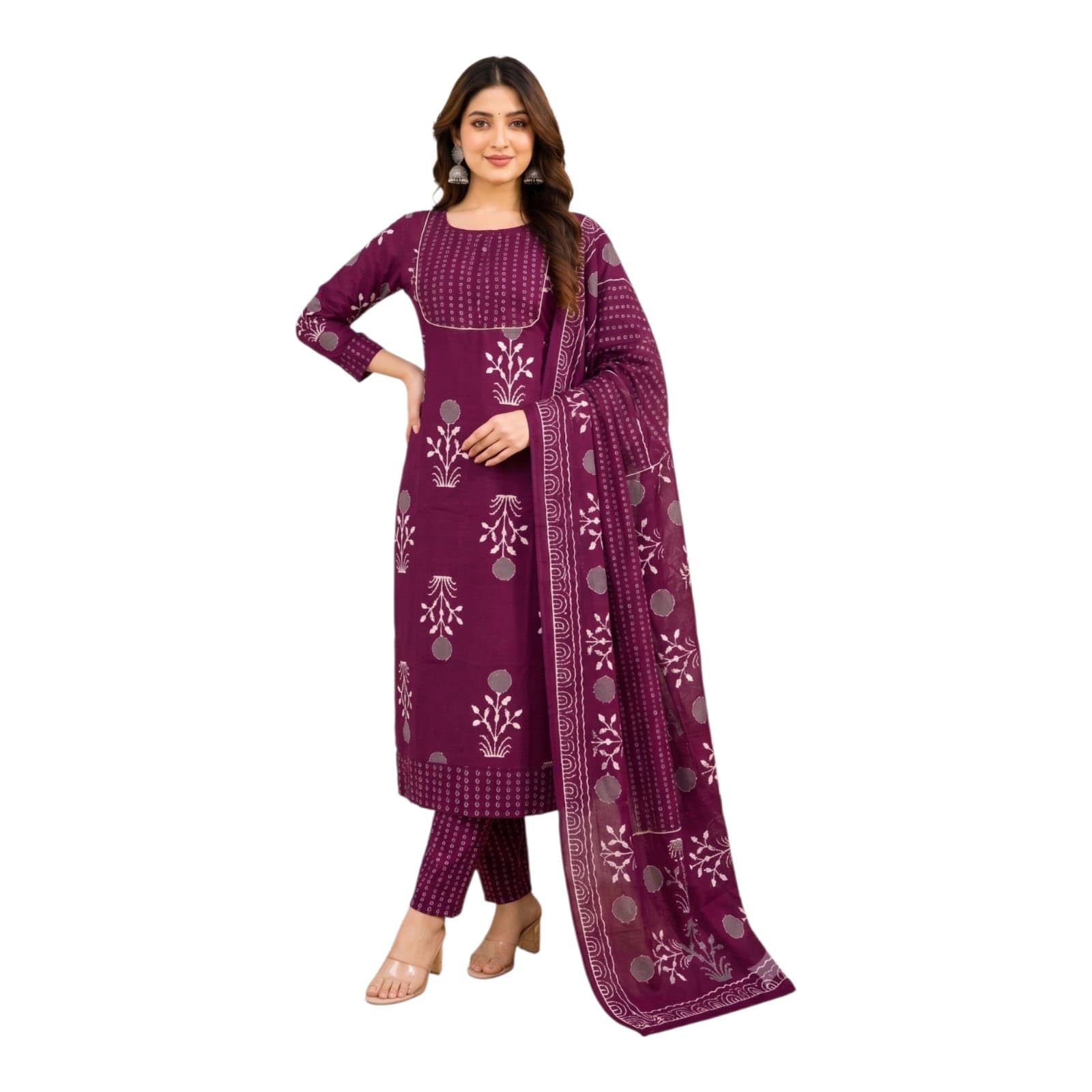 Women's Cotton Straight Printed Kurta And Pant Set With Dupatta | Ethnic Set | Dupatta Set | Suit Set | Kurta Set | Wedding Suit-image-22