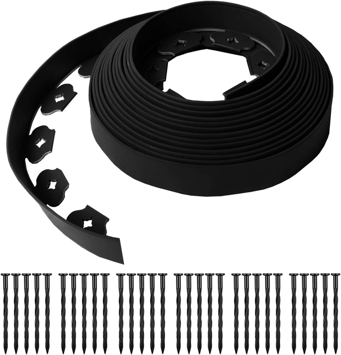 Landscape Edging,33FT No Dig Garden Edging Border for Landscaping.2IN Height Plastic Lawn Flower Bed Tree Vege Patch Yard Border Edging Kit Include 30PCS Nail Spikes