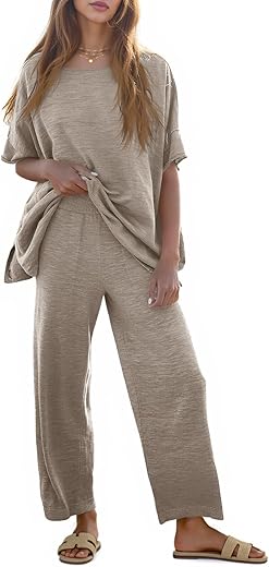 Tankaneo Women's 2 Piece Travel Outfits Casual Short Sleeve Knit Sweater Set...