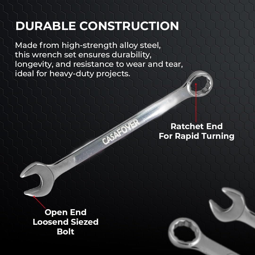 Casafoyer Combination Wrench Set, 6‑Piece Metric Ratchet Wrenches Set 8–17 mm, Polished Alloy Steel Wrenches for DIY Home Repair, Auto Repairs & Garage Use