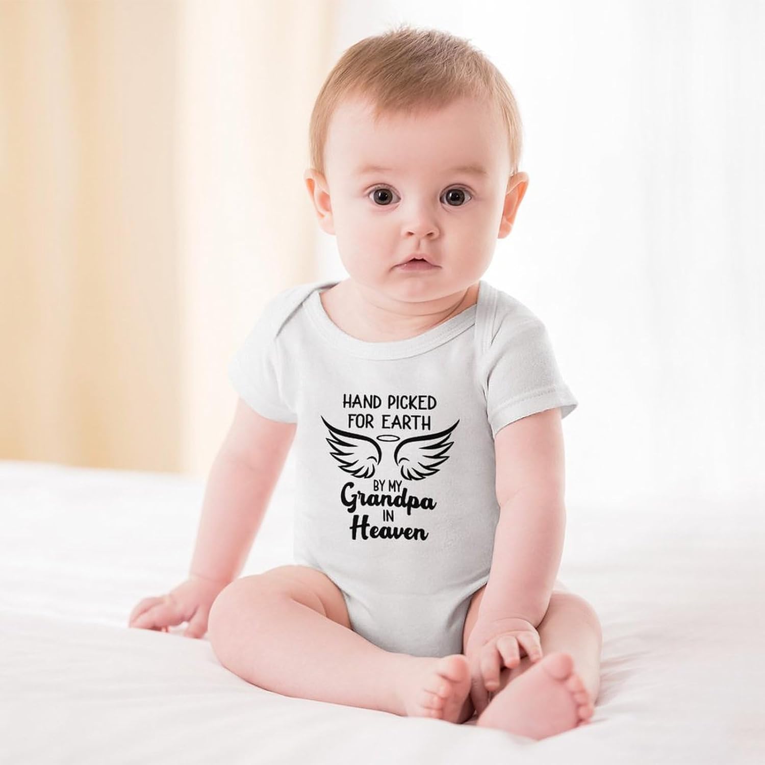 Handpicked for Earth By My Grandpa in Heaven Newborn Outfits Short Sleeve Baby Bodysuit White Baby Romper image 2
