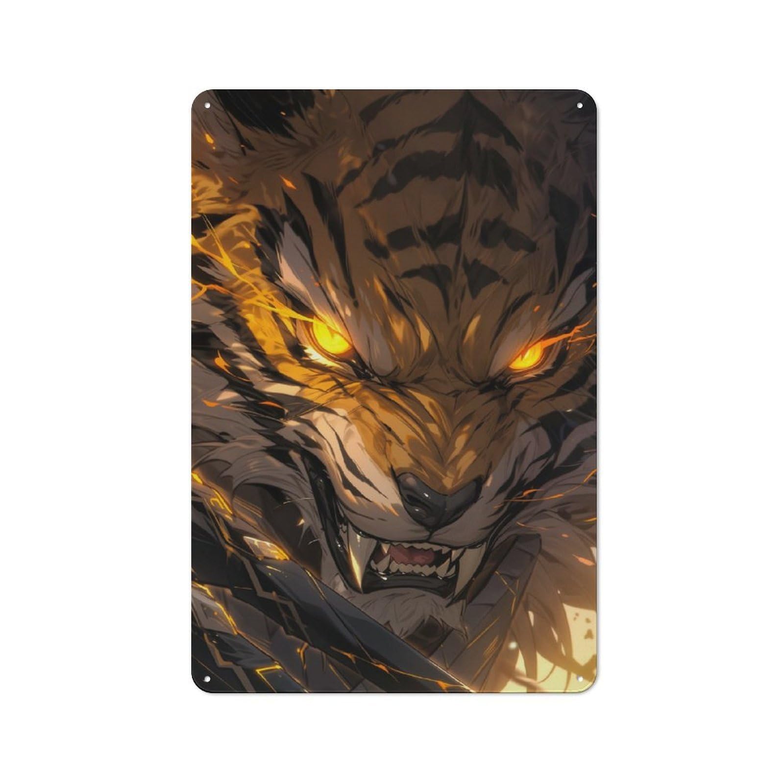 Junmoney Anime Tiger Glowing Eyes Metal Plaque 30X20cm With For Workshop Wall, Retro Decor, For Garage, Workshop And Man Cave Decoration