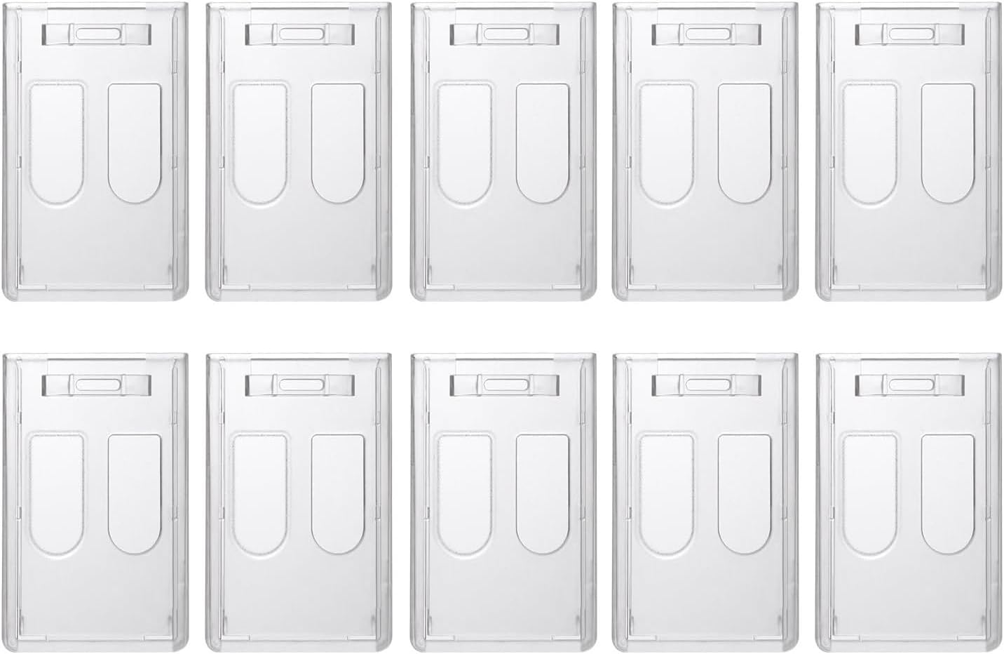 JUMI Badge Holder (Holds 2 Cards) ID Card Name Vertical Hard Plastic Heavy Duty Transparent Polycarbonate 10 Pack