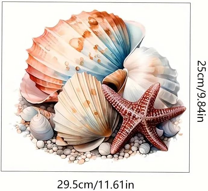 Ocean Shell Starfish Toilet Cover Sticker Decals,Spring Flower Leaf Butterfly Waterproof Toilet Lid Tank Seat Decals Cistern Self-Adhesive Bathroom Wall Sticker