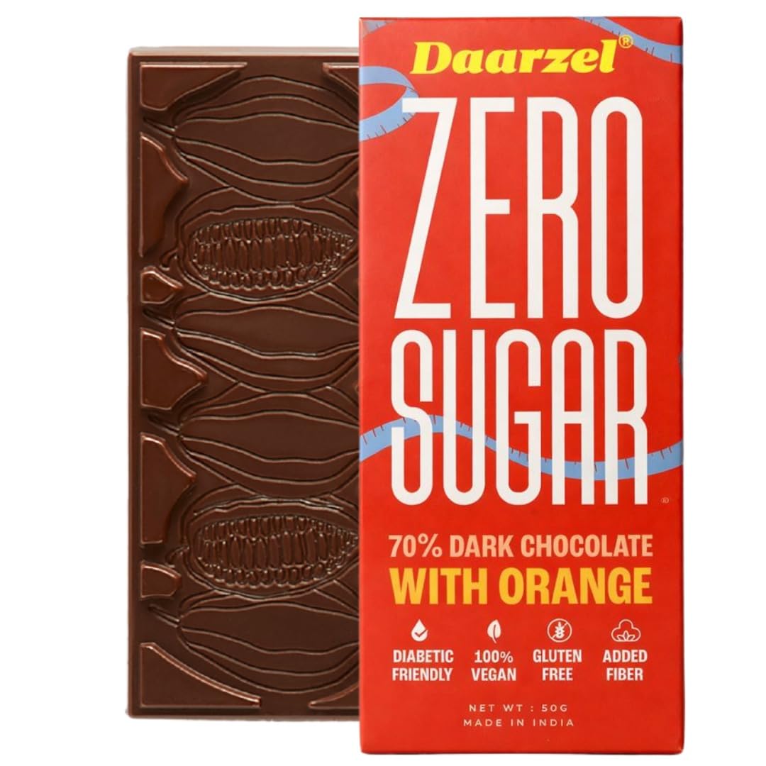 AMBRIONA Daarzel Sugar Free Dark Chocolate With Orange Gluten Free Vegan 100% Natural|Sweeten With Stevia|Diabetes Friendly( No Artificial Sweeter Such As Maltitol )|Gluten Free|50 Gm-image-5