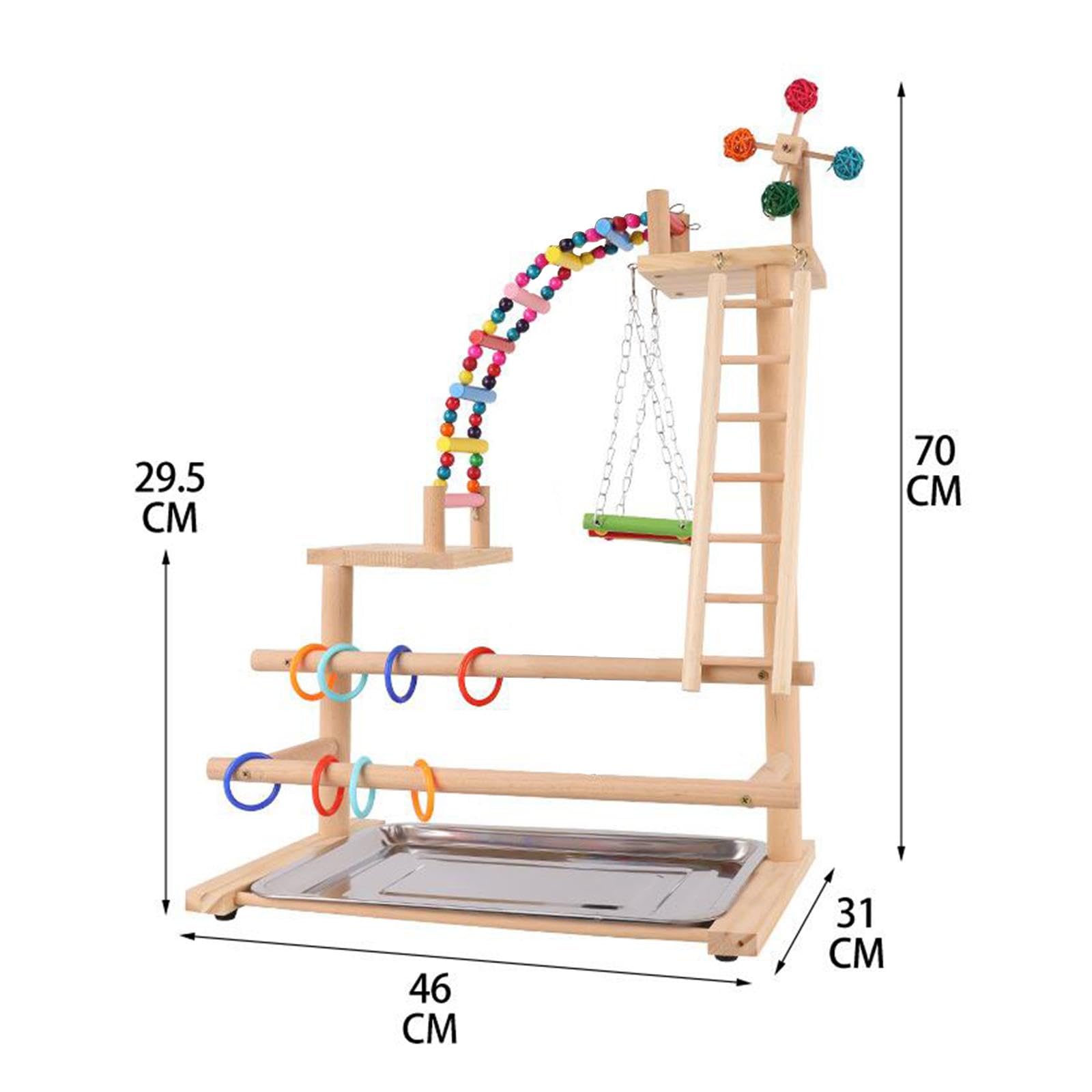 Parque de Juegos para Loros, Percha de Madera, de Ejercicio Divertida, Gimnasio de Juguete para Pájaros, Ideal para Azulejos, Colibríes