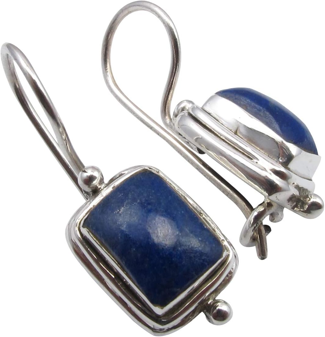 925 Sterling Silver Natural Rectangle Cabochon Lapis Lazuli Earrings 2.5 cm