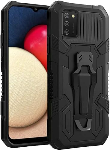 Miniatura 5 de Funda para Samsung A02S, Galaxy A02S con vidrio templado, ultra delgada a prueba de golpes, funda protectora con clip magnético TPU Slim Fit (negro)