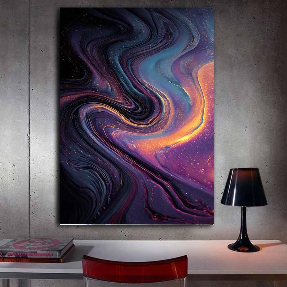 PUQAAEO Arte de pared en lienzo Vórtice decoración abstracta moderna para habitación,para baño,sala de estar,dormitorio,oficina,pasillo,（púrpura-80x120cm Sin marco