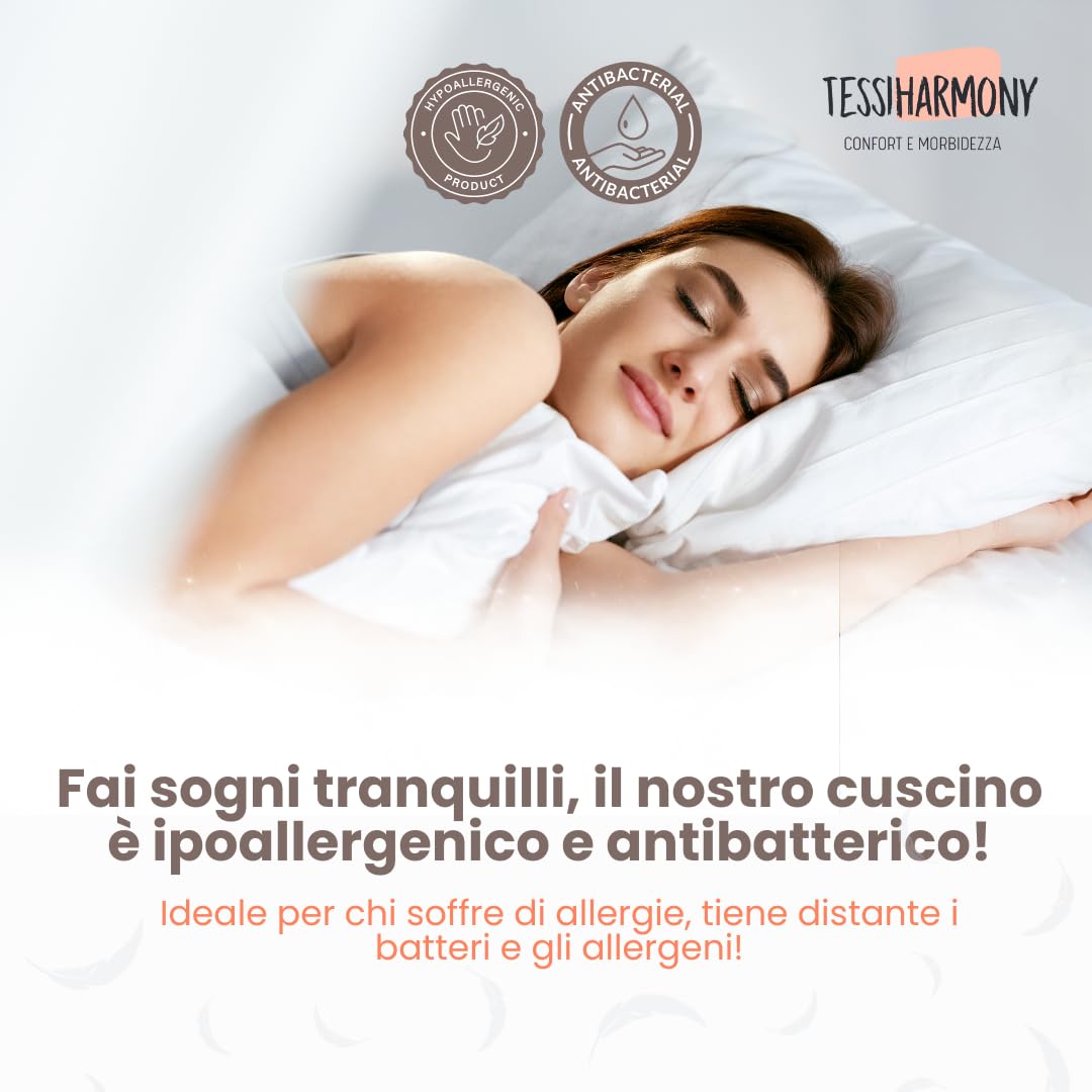 tessiharmony® Coppia Cuscini Letto Matrimoniale 50x80 per Dormire Guanciali Rettangolari Morbidi e Comodi Anallergici Antiacaro Traspiranti Imbottitura Standard di Qualità Artigianale Made in Italy