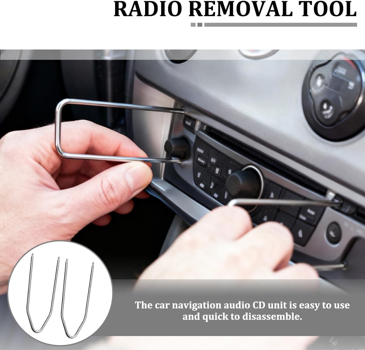 2PCS Car Radio Removal Tool, V-Shaped Vehicle Radio Disassembly Pry Tool Kit, Stainless Steel Automotive Stereo CD DVD Host Release Removal Set Accessories, Universal Fit image 3