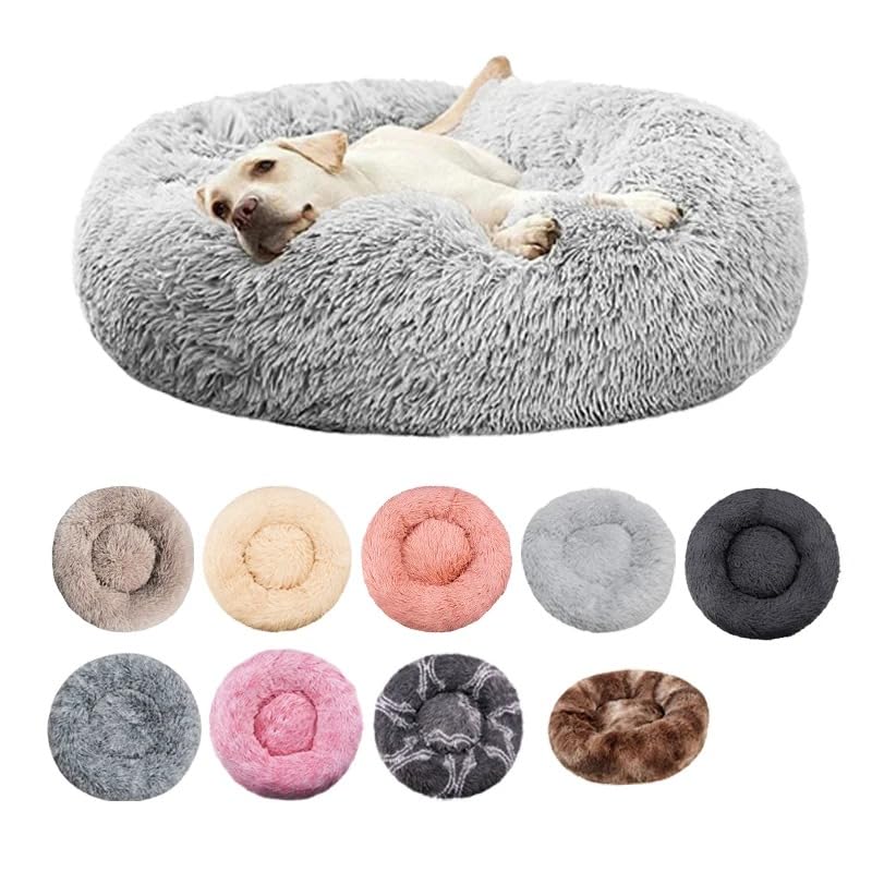 Zentaurus Hundebett, rund, Bett für Hunde und Katzen, aus weichem und flauschigem Plüsch, Dunkelgrau, 70 cm