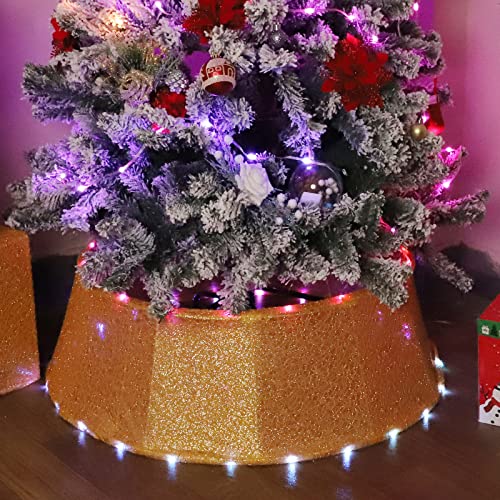 Attgreat 17 Light Modes Christmas Tree Collar, 30 Inch Christmas Tree Ring, Gold Silk Mesh Christmas Tree Skirt For Farmhouse Rustic Party Thanksgiving Christmas Decorations, Christmas Ornaments #TOP6