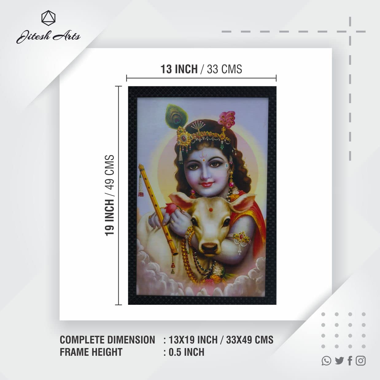 Wanddekoration „Lord Krishna With Cow“ Auf Samtstoff, 20x28 Zoll (ca. 51x71 Cm) – Ungerahmt, Indische Hindu-Kunst