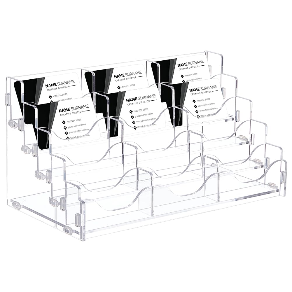 UNICRAFTALE Business Card Holder 5 Tier 15 Grids Clear Acrylic for Desktop