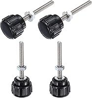 Vista 51 de Uxcell 4 juegos de perillas estriadas con tornillos de pulgar y tuercas, rosca macho métrica M6 x 35 mm, cabeza de plástico de 25 mm, perillas