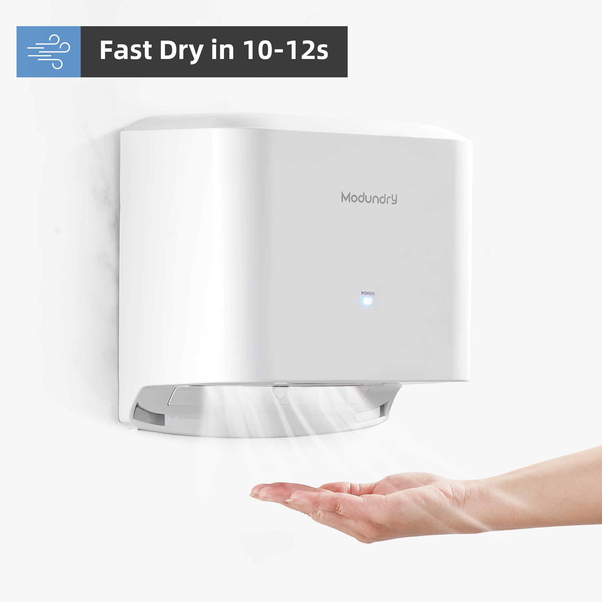 Electrónico Secador de Manos Automático de Alta Velocidad, Compacto Secador de Manos Montado en la Pared Comercial y Hogar, ABS 1200W, Blanco