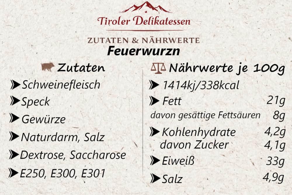 Almgourmet - Südtiroler Feuerwurzn - 5 Paar - scharfer Snack - Wurstspezialität aus den Bergen