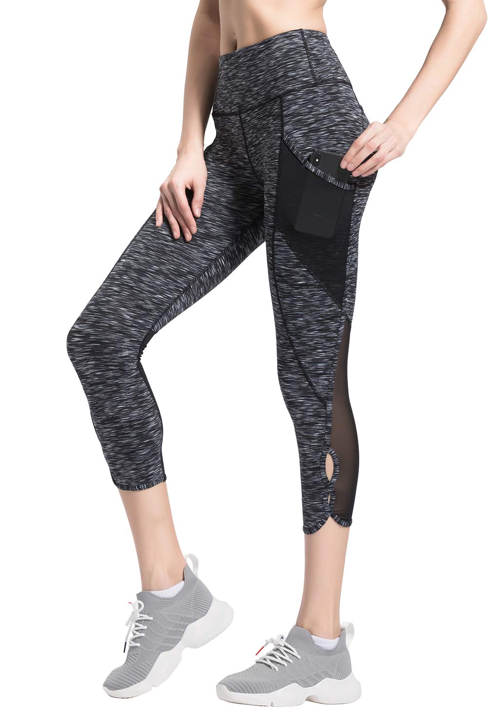 Queenie Ke Women 22" Yoga Side Breathable Stable Pocket Pants Running Leggings with Mesh Size M Color Black Space Dye