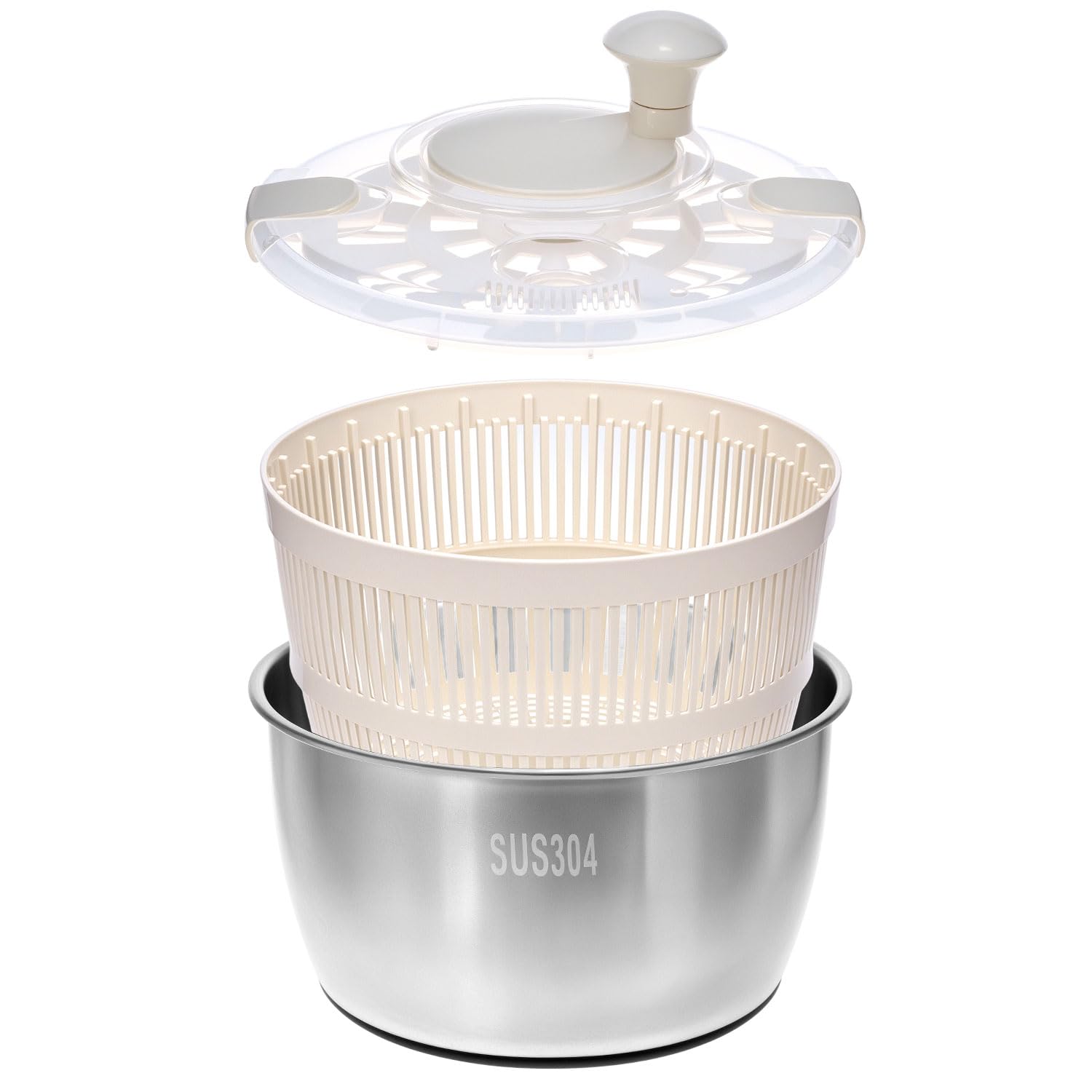 QWORK® Essoreuse à Salade 4,5L en Acier Inoxydable304 - avec Poignée Manivelle et Base Antidérapante, Lavable au Lave-Vaisselle