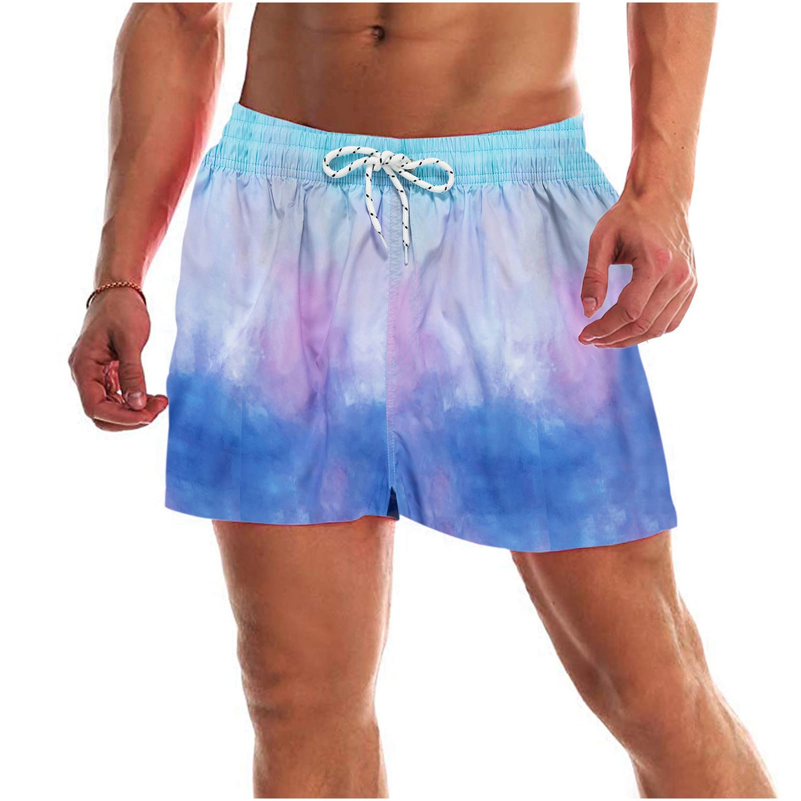 Banbry Fashion Gradient Summer Swim Trunks for Men Mesh Lining Drawstring Shorts