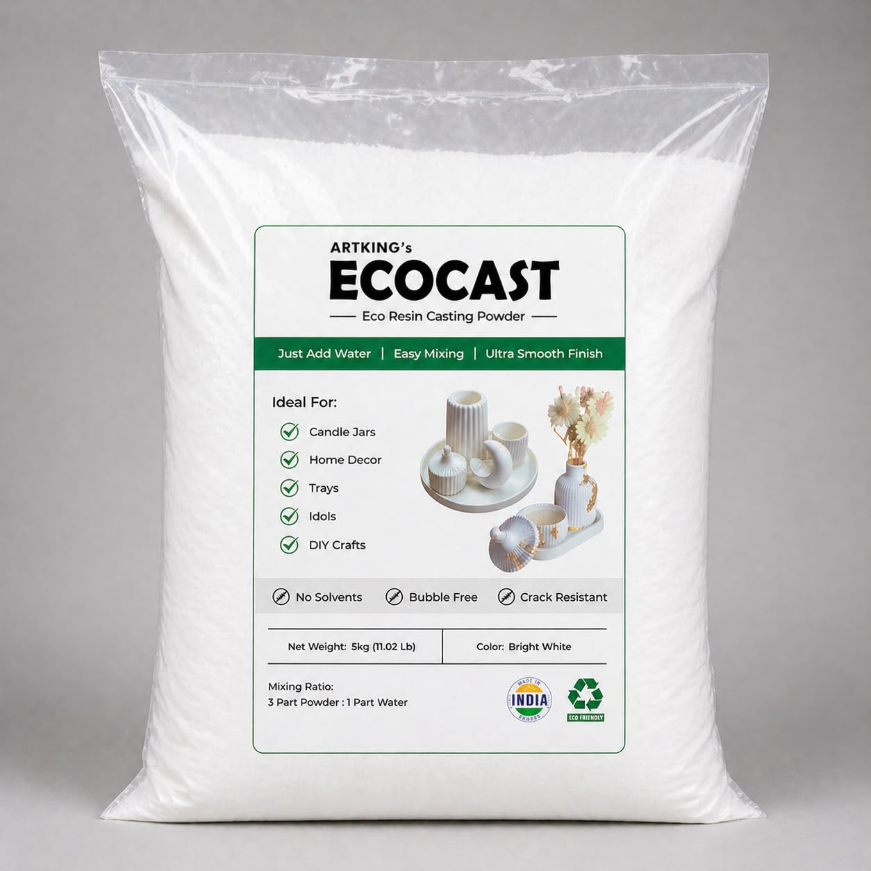 ARTKING ECOCAST Resin Casting Powder, 5kg, Bright White, Bubble Free, Crack Resistant, for Candle Jars, Trays, Home Decor and DIY Crafts | Concrete Casting and Jesmonite Alternative-image-43